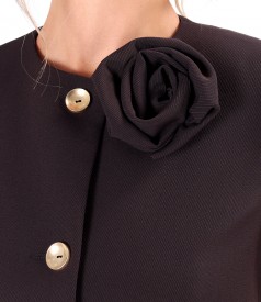 Elegant jacket in textured fabric with a detachable brooch at the neckline