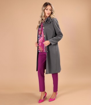Textured fabric jacket with ankle pants and veil blouse