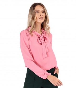 Blouse with long sleeves and scarf collar