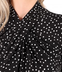 Elastic viscose jersey blouse with pleats at the neckline