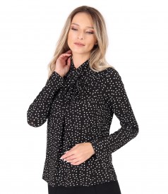 Elastic viscose jersey blouse with pleats at the neckline