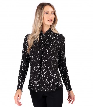 Elastic viscose jersey blouse with pleats at the neckline