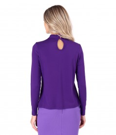 Elastic viscose jersey blouse with pleats at the neckline