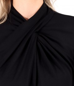 Elastic viscose jersey blouse with pleats at the neckline