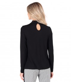 Elastic viscose jersey blouse with pleats at the neckline
