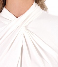 Elastic viscose jersey blouse with pleats at the neckline