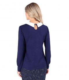 Elegant elastic jersey blouse with white collar
