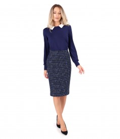 Elegant elastic jersey blouse with white collar