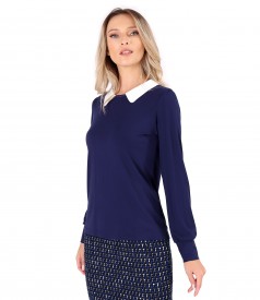 Elegant elastic jersey blouse with white collar