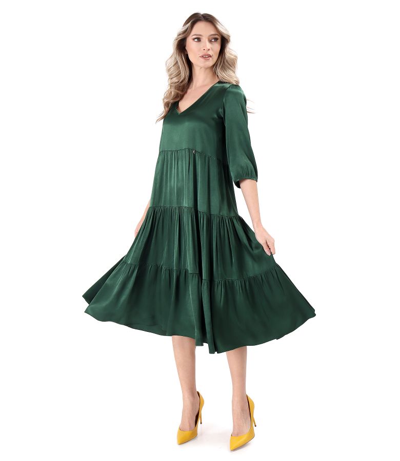 Elegant midi dress with ruffles in viscose satin