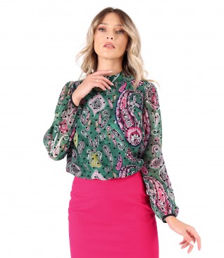 Printed veil blouse with paisley motifs