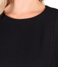 Flared office dress made of textured fabric with viscose