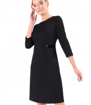 Flared office dress made of textured fabric with viscose