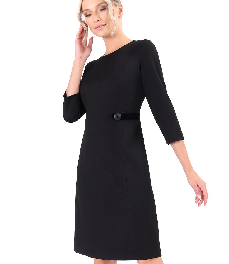 Flared office dress made of textured fabric with viscose