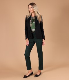 Womens office suit with jacket and pants made of textured fabric with viscose