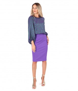 Blouse with wide sleeves with tapered skirt in textured fabric