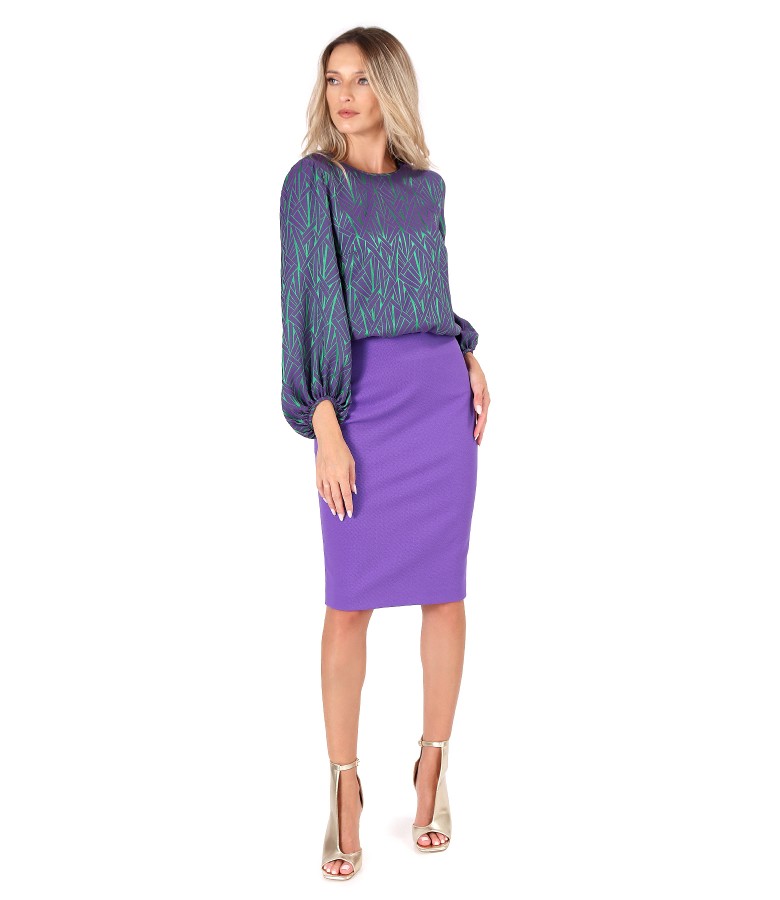 Blouse with wide sleeves with tapered skirt in textured fabric