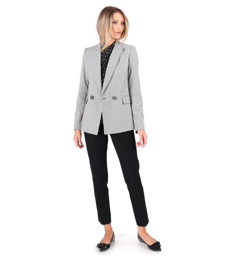 Elegant outfit with office jacket and pants made of textured fabric