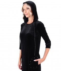 Hooded elastic velvet dress