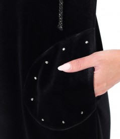 Hooded elastic velvet dress