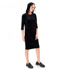 Hooded elastic velvet dress