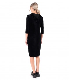 Hooded elastic velvet dress