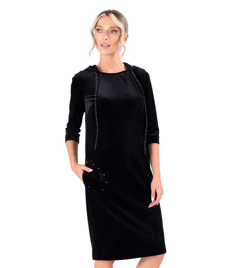 Hooded elastic velvet dress