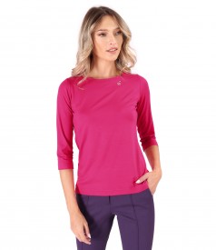 Elastic jersey blouse with 3/4 sleeves