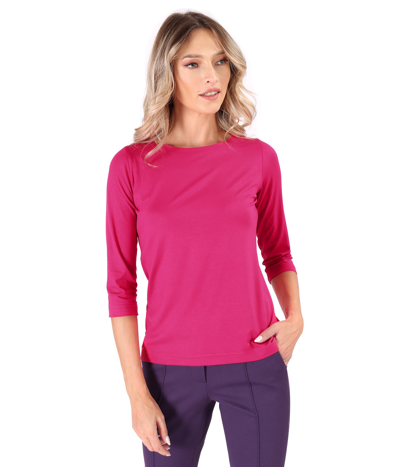Elastic jersey blouse with 3/4 sleeves