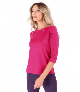 Elastic jersey blouse with 3/4 sleeves