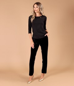 Elastic jersey blouse with 3/4 sleeves