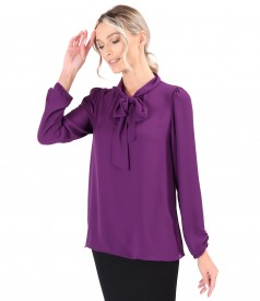 Blouse with long sleeves and scarf collar