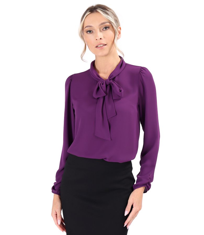 Blouse with long sleeves and scarf collar