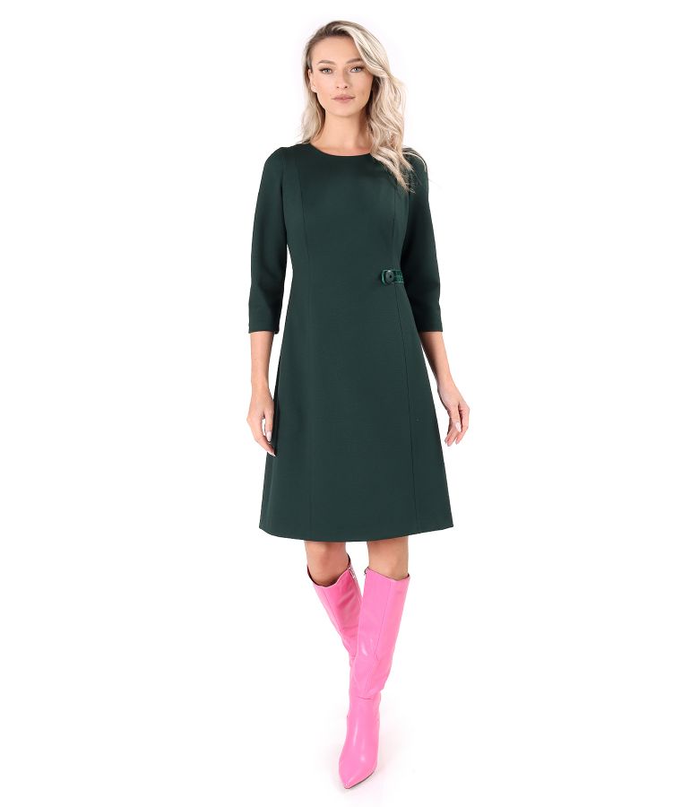 Flared office dress made of textured fabric with viscose