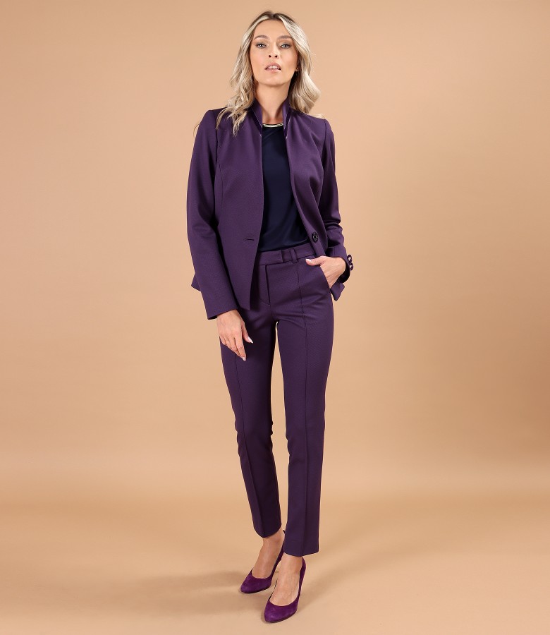 Womens office suit with jacket and pants made of textured fabric