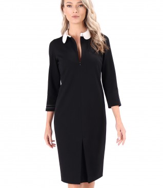 Office dress made of thick elastic jersey with white collar