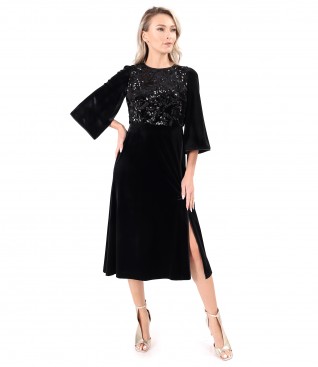 Velvet midi dress with sequin bust