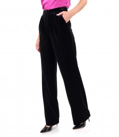 Wide pants made of black elastic velvet