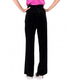 Wide pants made of black elastic velvet