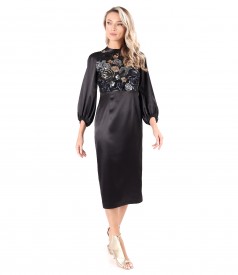 Satin midi dress with sequin bust