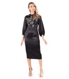 Satin midi dress with sequin bust