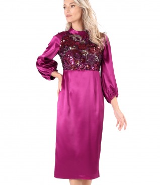 Satin midi dress with sequin bust