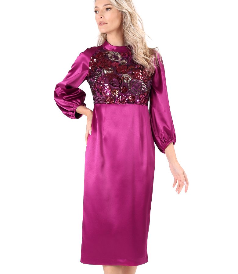 Satin midi dress with sequin bust