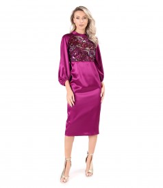 Satin midi dress with sequin bust