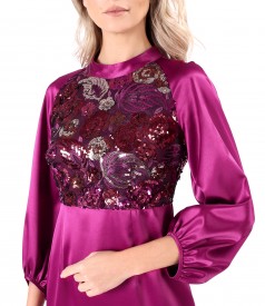 Satin midi dress with sequin bust