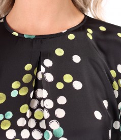 Digitally printed satin blouse with colorful polka dots