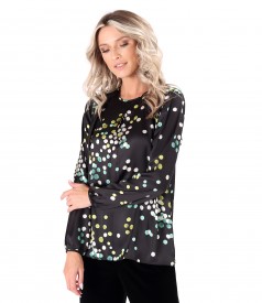 Digitally printed satin blouse with colorful polka dots