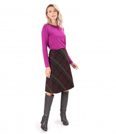 Flared skirt made of checkered viscose fabric