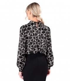 Viscose satin blouse printed with geometric motifs