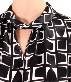 Viscose satin blouse printed with geometric motifs